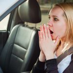 Shocked Woman was Involved in Lane-Change Car Crash, Hands to Her Face She Stares at the Carnage